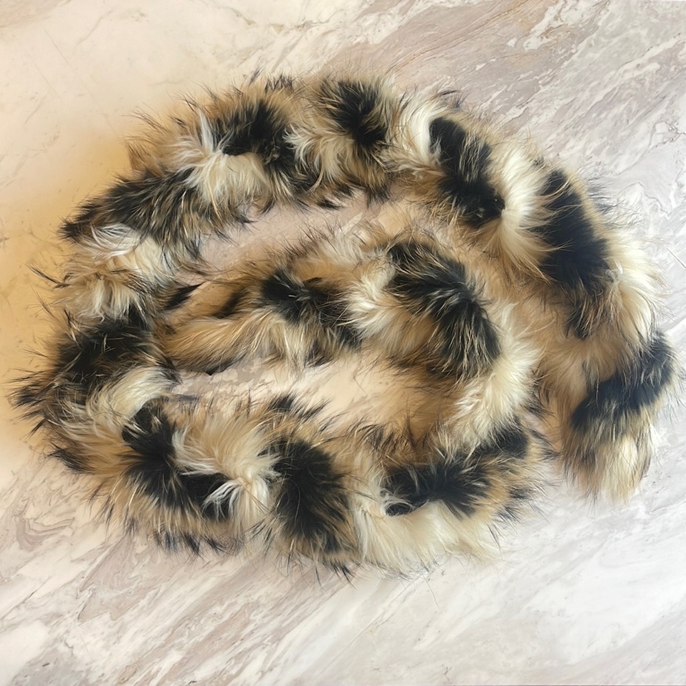 Adrienne Landau Cream and Black fox and racoon Fur Scarf